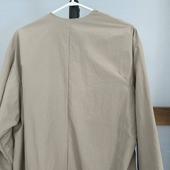 Oak + Fort Tan Collarless Midi Lightweight Lined Open Jacket Coat Sz M - Picture 8 of 16